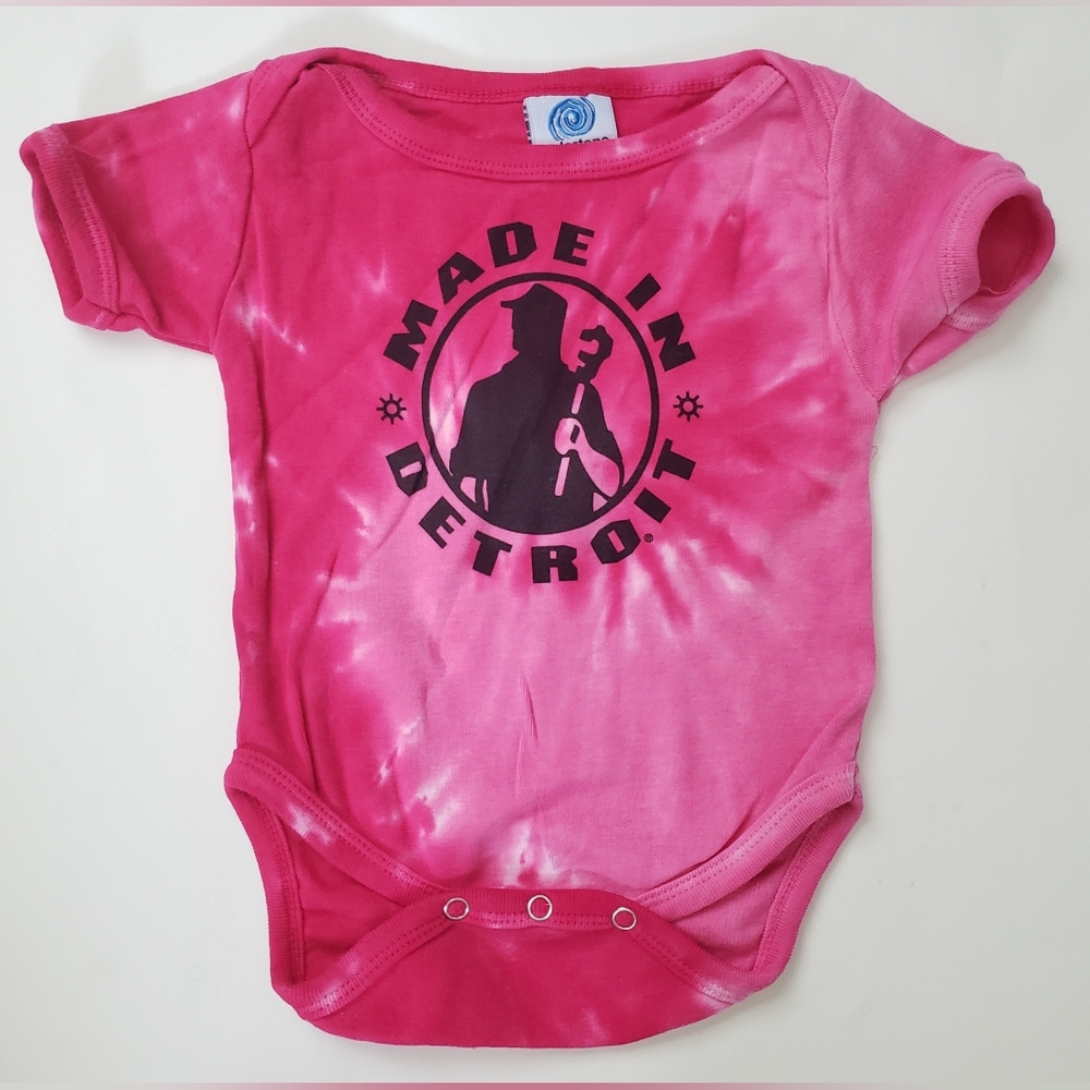 OOAK Made in Detroit Baby Girls Pink Tie Dye SS 1-Pc Bodysuit 6M colortone EUC